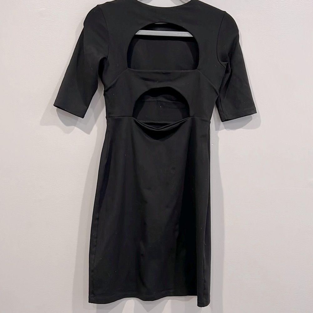 Susana Monaco Open Back Sexy Little Black Short Sleeve Stretch Mini Dress M 6 8 - Picture 11 of 12